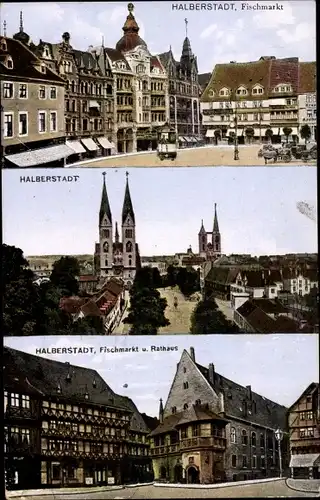 Ak Halberstadt in Sachsen Anhalt, Fischmarkt und Rathaus