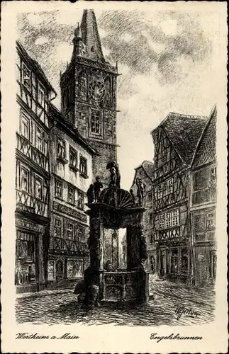 Künstler Ak Wertheim am Main, Engelsbrunnen