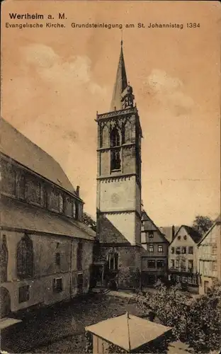 Ak Wertheim am Main, Evang Kirche, Grundsteinlegung St Johannistag 1384