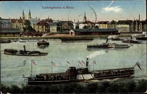 Ak Ludwigshafen am Rhein, Teilansicht, Dampfschiffe
