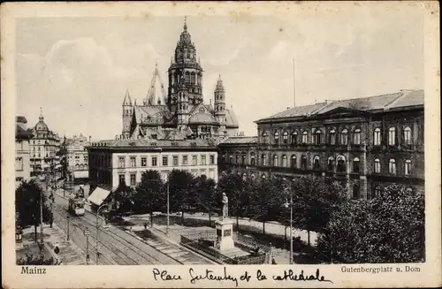 Ak Mainz am Rhein, Gutenbergplatz und Dom