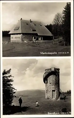 Ak Furtwangen im Schwarzwald, Höhengasthaus und Pension Martinskapelle, Brendturm