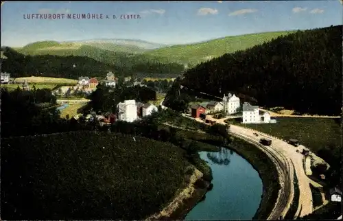 Ak Neumühle an der Elster, Panorama vom Ort