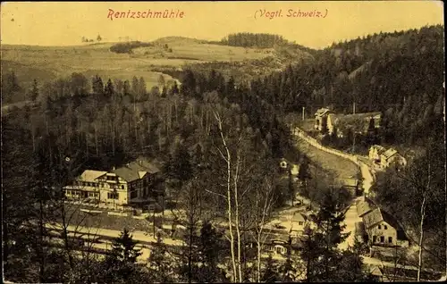 Ak Rentzschmühle Pöhl Vogtlandkreis, Gleis und Wegabzweigungen im Ort, Wald