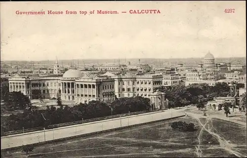 Ak Calcutta Kolkata Kalkutta Indien, Government House from top of Museum