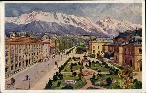 Künstler Ak Innsbruck in Tirol, Rennweg, Parkanlagen, Denkmal