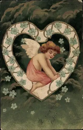 Präge Litho Engel, Herz, Vergissmeinnicht