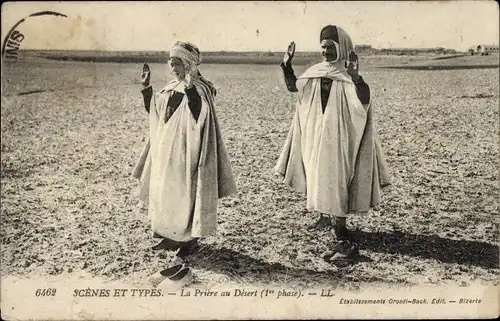 Ak Scenes et Types, La Priere au Desert, betende Araber, Maghreb
