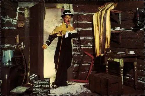Ak Schauspieler Charles Chaplin, Filmszene, The Goldrush, Movieland Wax Museum