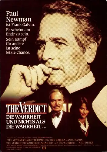 Ak Schauspieler Paul Newman, The Verdict, Die Wahrheit und nichts als die Wahrheit, Filmplakat