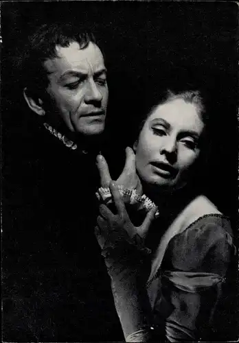 Ak Schauspieler Hannes Messemer und Ruth Niehaus, Theaterszene, Fiesco, Ruhrfestspiele 1964