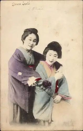 Ak Zwei Japanerinnen in Kimonos