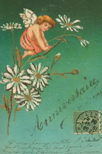 Ak Glückwunsch zum Geburtstag, Blumengruß, Engel