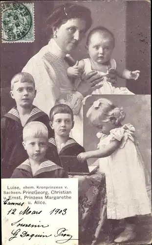 Ak Kronprinzessin Luise von Sachsen, Kinder, Prinz Georg, Christian, Ernst, Margarethe, Alice