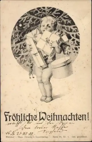 Litho Glückwunsch Weihnachten, Kind, Geschenke, Tannenbaum