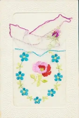 Seidenstick Ak Blumen, Vergissmeinnicht, Stoff