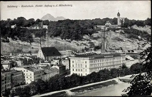 Ak Salzburg in Österreich, Realschule, Elektr. Aufzug Mönchsberg