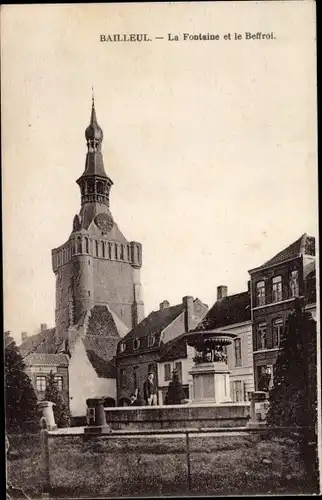 Ak Bailleul Nord, La Fontaine et le Beffroi