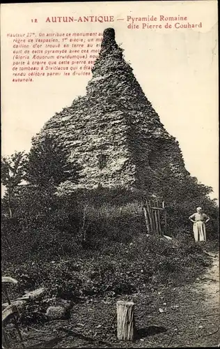 Ak Autun Saône-et-Loire, Pyramide Romaine dite Pierre de Couhard