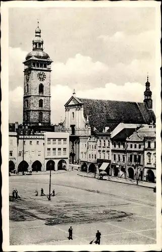 Ak České Budějovice Budweis Südböhmen, Marktplatz, Rathaus, Kirche