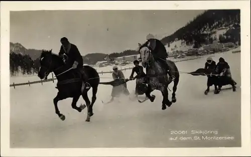 Ak Sankt Moritz Kanton Graubünden, Skikjöring auf dem Moritzersee