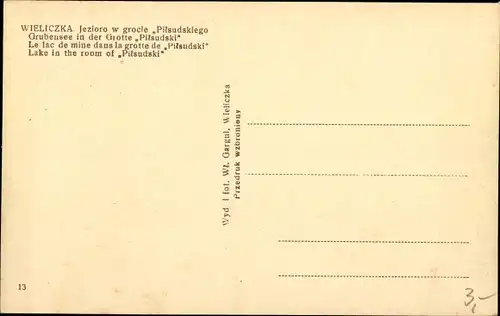 Ak Wieliczka Groß Salze Polen, Grubensee in der Grotte Pilsudski