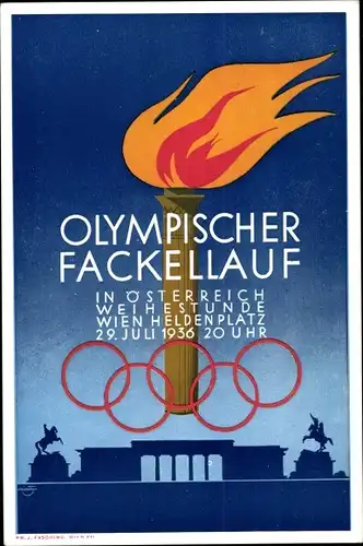 Künstler Ak Wien, Olympischer Fackellauf, Heldenplatz, Weihestunde, Olympia 1936