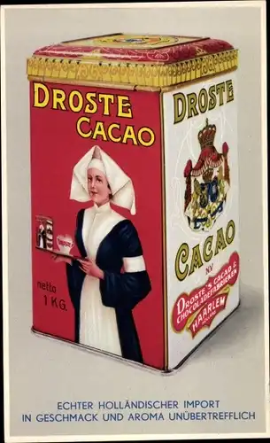 Ak Holländischer Import Kakao von Droste, Niederländerin mit Tablett, Wappen