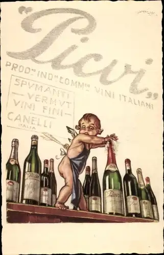 Ak Picvi, Sektflaschen, Tresen, Engel, Schürze, Spumanti, Vermut, Vini Fini, Canelli