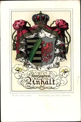 Wappen Litho Herzogtum Anhalt, Krone, Adler