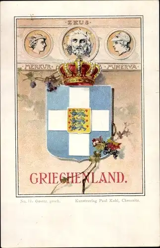 Wappen Litho Griechenland, Zeus, Merkur, Minerva, Mythologie