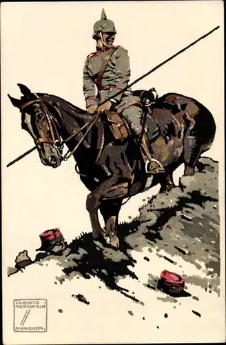 Künstler Ak Hohlwein, Ludwig, Deutscher Kavallerist, Franzose