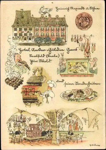 Künstler Ak Ludwig, Saalfeld in Thüringen, Hotel Anker, Güldene Gans