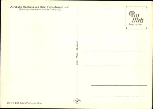 Ak Irschenberg in Oberbayern, Das Autobahn Rasthaus Irschenberg, Vogelschau, Berge