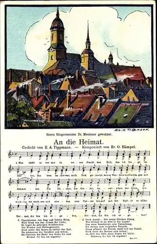 Lied Ak Tippmann, Albin, Roßwein im Mittelsächsischen Bergland, An die Heimat, Ortspartie mit Kirche