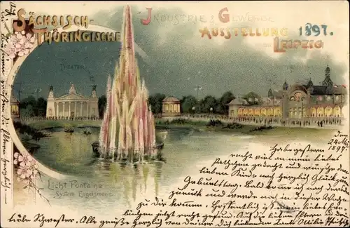 Litho Leipzig, Sächsisch Thüringische Ausstellung 1897, Lichtfontaine System Engelsmann