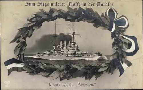 Ak Deutsches Kriegsschiff, SMS Pommern, Sieg der kaiserlichen Flotte in der Nordsee