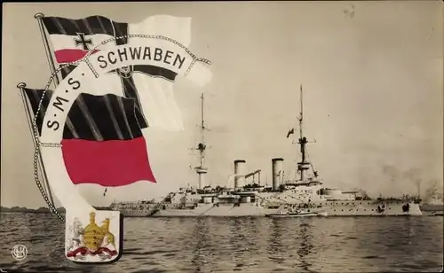 Ak Deutsches Kriegsschiff, SMS Schwaben, Linienschiff, Kaiserliche Marine