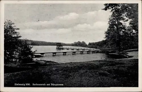 Ak Sulęcin Zielenzig Ostbrandenburg, Badeanstalt am Bürgersee