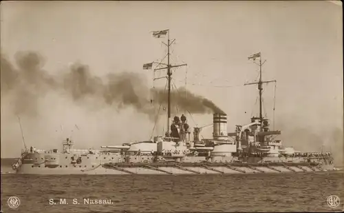 Ak Deutsches Kriegsschiff, SMS Nassau, Großlinienschiff, Kaiserliche Marine