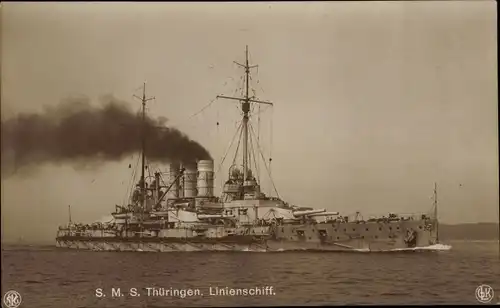 Ak Deutsches Kriegsschiff, SMS Thüringen, Linienschiff, Kaiserliche Marine