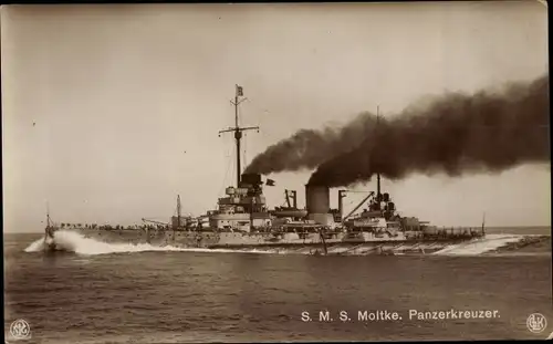 Ak Deutsches Kriegsschiff SMS Moltke, Panzerkreuzer, Moltke-Klasse, Kaiserliche Marine