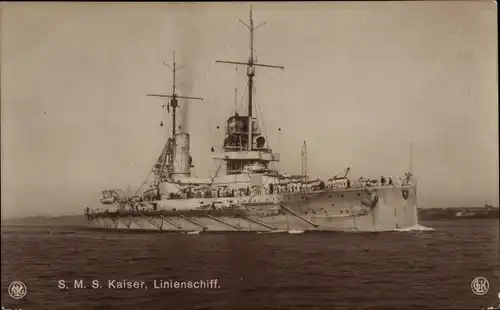 Ak Deutsches Kriegsschiff, SMS Kaiser, Linienschiff, Kaiserliche Marine
