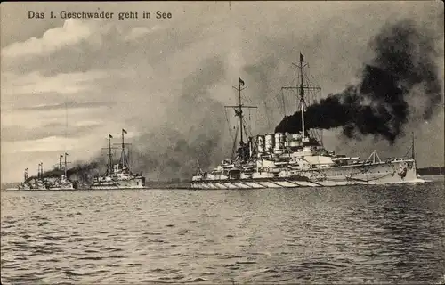 Ak Deutsche Kriegsschiffe, Das 1. Geschwader geht in See