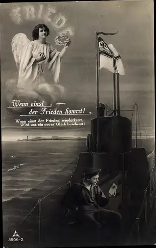 Ak Deutsches Kriegsschiff, Marinesoldat, Frieden, Engel, Wenn einst der Frieden kommt...