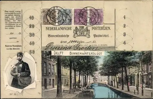 Passepartout Ak Delft Südholland Niederlande, Binnenwatersloot, Nederlandsche Posterijen