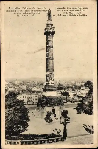 Ak Bruxelles Brüssel, Colonne du Congres Tombeau d'un Soldat Inconnu belge