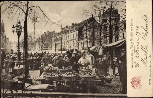 Ak Bruxelles Brüssel, Vieux Marché aus grains, Alter Kornmarkt, Händler