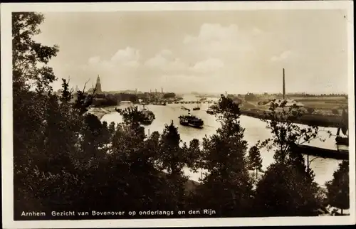 Ak Arnhem Gelderland Niederlande, Gezicht van Bovenover op onderlangs en den Rijn