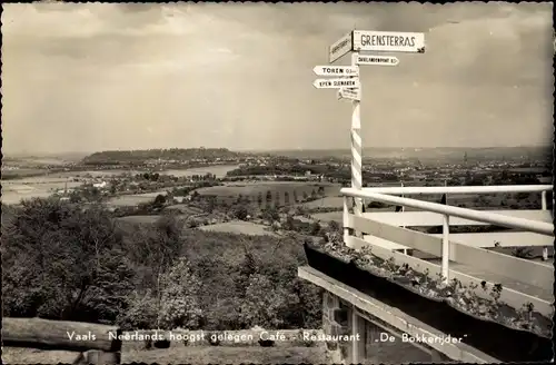 Ak Vaals Limburg Niederlande, Cafe-Restaurant De Bokkerijder, Wegweiser, Terrasse